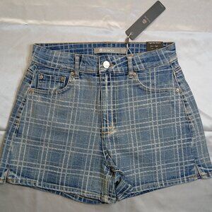 Tractr Plaid High Rise Denim Shorts - 0/25W
